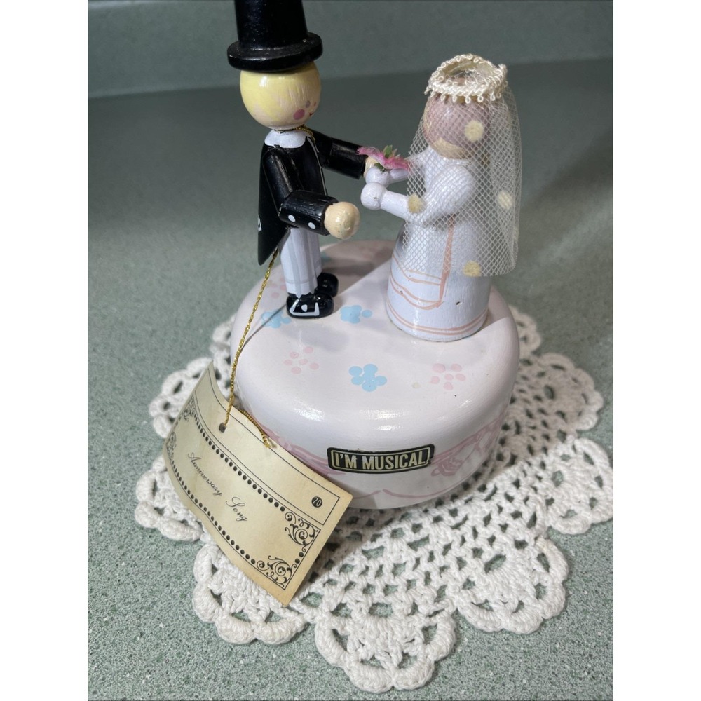 Vintage Wooden Hand Painted Wedding Anniversary Musical Anniversary Song Moving